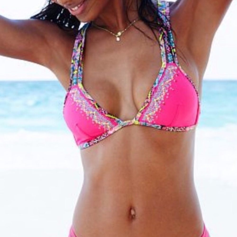 Victoria's Secret The Fabulous Bikini Top Swim 32B Pink Sequins Padded NEW